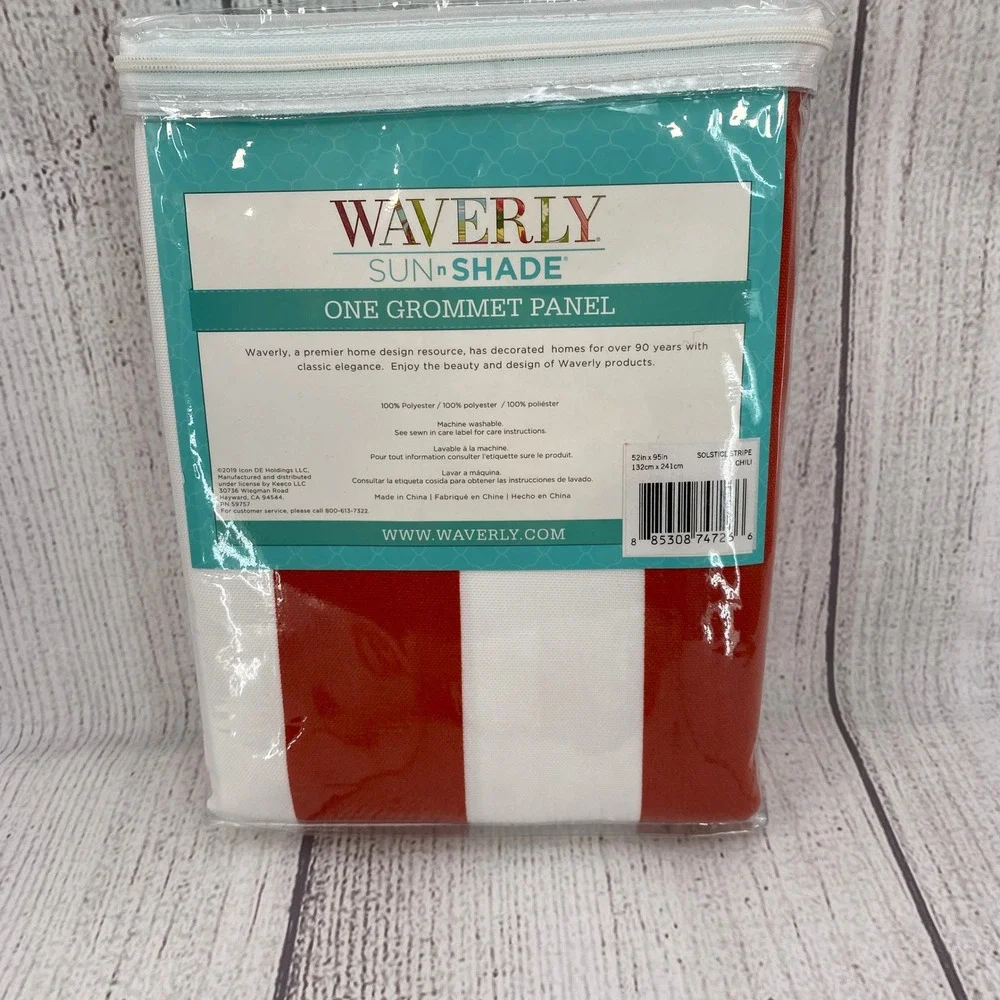 Waverly Solstice Stripe Curtain Panels 52x95 Chili Red White Grommet 2 Panels